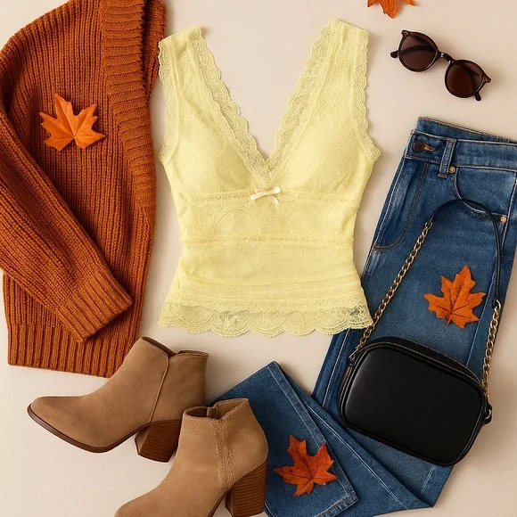 Pale Yellow Lace Trim Camisole Tank Top Y2K Lingerie Style S - Picture 13 of 13